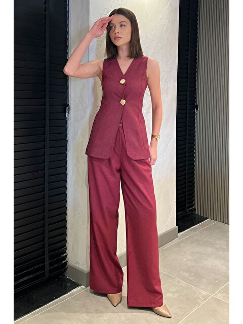 Gülseli Çift Düğmeli Yelek Pantolon İkili Takım - S000399379-19951