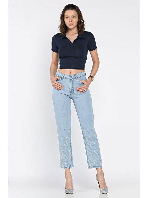 Gülseli Kadın Yüksek Bel Taş İşlemeli Jean Jean Pantolon - S000399388-17437