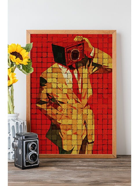 Artavessa Tek Parça Gerçek Ham Ahşap Çerçeveli Popart Mosaic Çizgili Tablo - Model 22 - POPMOSAIC22-3348