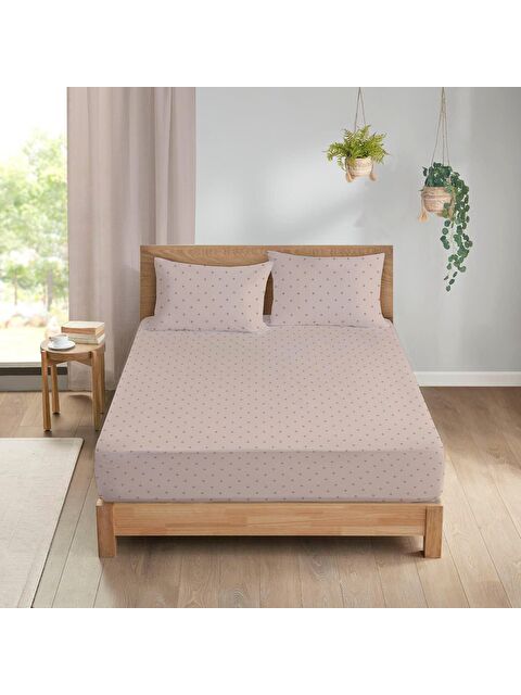 Evmila Modern Desen Baskılı Çift Kişilik 180x200 cm Çarşaf Seti - Krem - S000130729-23173