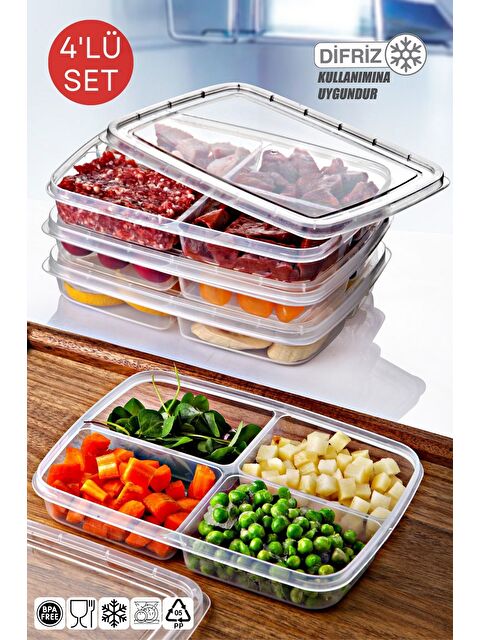 Nandy Home 4 lü Set Difrizde Kullanıma Uygun  Küçük Boy Kare Saklama Kabı - S000275597-20063