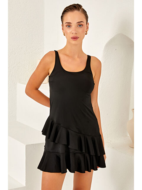 Remsa Sıfır Kol Mayo Yüzücü Etekli Mayo 3267 Siyah - S000366753-22238