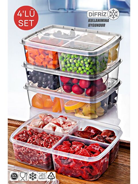 Nandy Home 4 lü Set Difrizde Kullanıma Uygun  Büyük Boy Kare Saklama Kabı - S000275590-20063