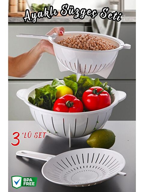 Nandy Home 3 Parça Mutfak Süzgeç Seti   Çeyiz Seti BEYAZ - S000275595-20063