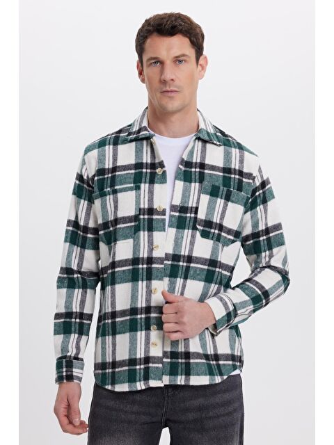 TUDORS Erkek Regular Fit Klasik Kesim Çift Cepli Kışlık Oduncu Kareli Gömlek - S000520282-23173