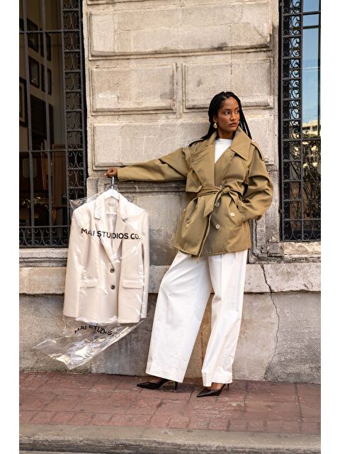 Mai Collection Tyra Haki Kemerli Kısa Trençkot - S000511801-18547