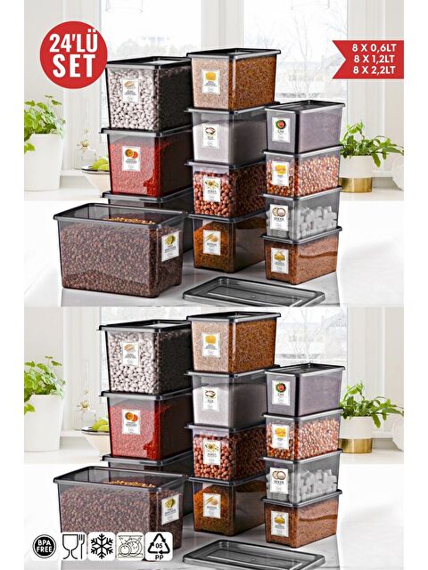 Nandy Home Etiketli 24 lü Jolly Saklama Kabı Seti 8X0 6LT 8X1 2LT 8X2 2LT   ANTRASİT - S000275606-29666