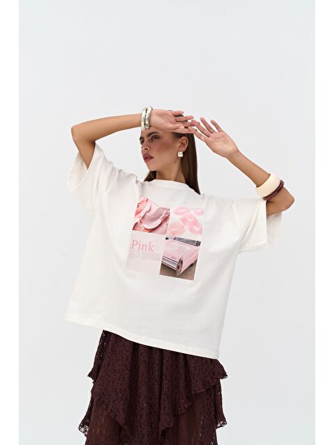 Mai Collection Ice Cream Oversize Beyaz T-Shirt