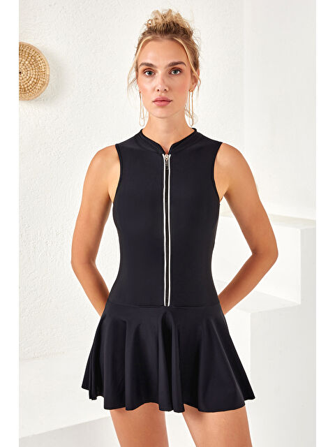 Remsa UV Korumalı Önü Fermuarlı Etekli Yüzücü Mayo Elbise Mayo 4160 Siyah - S000366767-19351