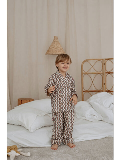 Oh La La Koala For Little Ones Dalga Desenli Yaka Detaylı Çocuk Pijama Takımı - S000528013-19413