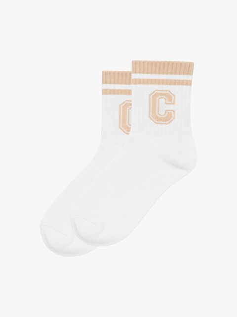 Abluka Online Erkek Harf Detaylı Soket Çorap Bej