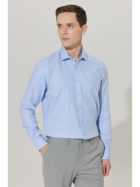Altınyıldız Classics Erkek Beyaz-Mavi Ütü Gerektirmez Taılored Slim Fit Dar Kesim Klasik Yaka %100 Pamuk Non-Iron Gömlek - S000403691-37234