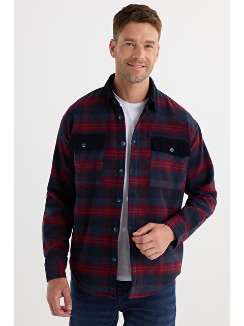 TUDORS Erkek Relax Fit Rahat Kesim Spor Yaka Kareli Çift Cep Kapaklı Kışlık Gömlek - S000520286-23173