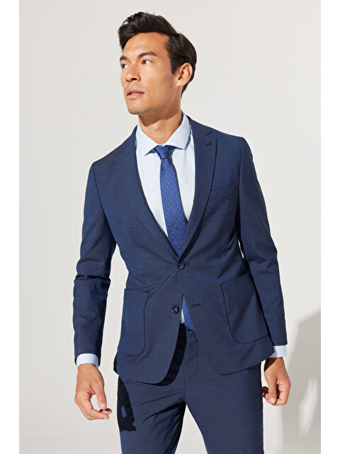 Altınyıldız Classics Erkek Lacivert Ekstra Slim Fit Dar Kesim Mono Yaka Desenli Takım Elbise - S000403696-21164
