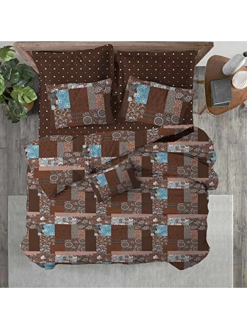 Evmila Modern Desen Baskılı Çift Kişilik 200x220 cm 2 Adet 50x70 cm Nevresim Takımı - Kahverengi - S000130731-23173