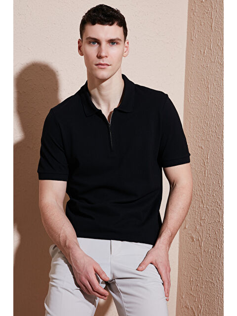 Buratti Pamuklu Regular Fit Yarım Fermuarlı Polo Yaka %100 Pamuk Tişört 5903008 - S000364635-19351