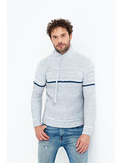 Tarz Cool Kahverengi/laci Şal Yaka Gögüs Çizgili Triko Kazak - S000152848-20600