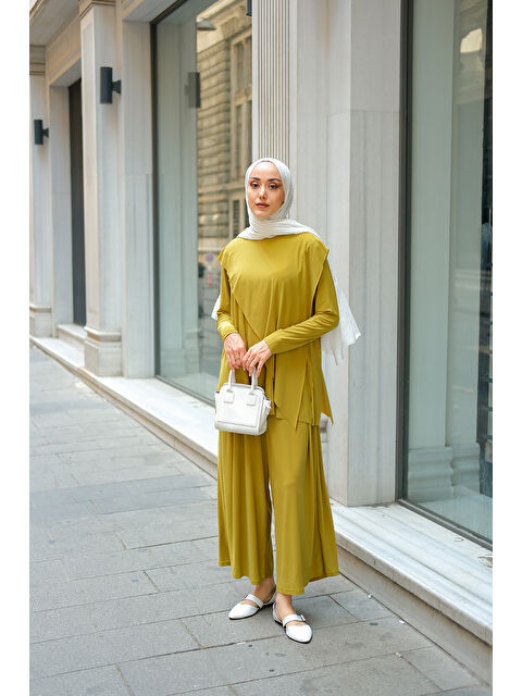 Locco Moda Kadın Asimetrik Salaş Takım Yağ Yeşil - S000422766-1091