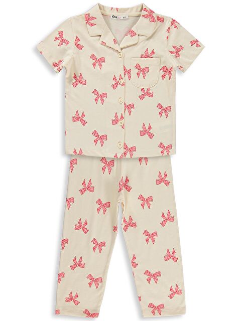 Civil Girls Fiyonk Desenli 10-13 Yaş Pijama Takımı - Fil Dişi