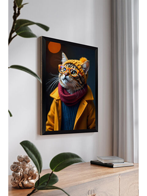 Artavessa Tek Parça Siyah Çerçeve Görünümlü Kedi Baskılı MDF 20x30 cm Tablo - Model 24