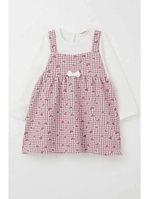 Breeze Kız Bebek Uzun Kollu Elbise Kalp & Kazayağı Desenli Gülkurusu (1.5 Yaş) - S000325269-20028