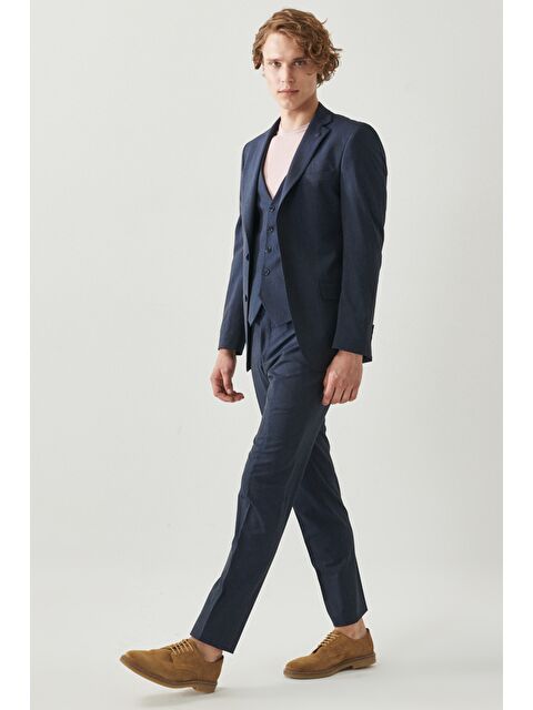 Altınyıldız Classics Erkek Lacivert Slim Fit Dar Kesim Mono Yaka Düz Yelekli Klasik Takım Elbise - S000403710-21164