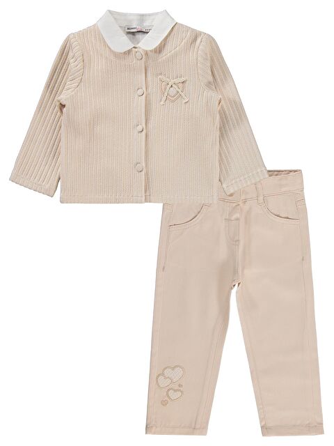Kumru Civil Girls Pantolon Ceket Nakışlı 3 Lü 2-5 Yaş Takım - Bej 3-4 Yaş - S000512583-19928