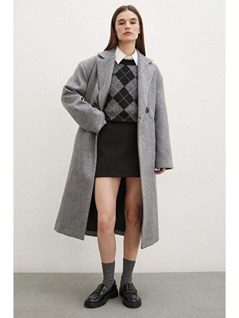 Never More Midi Boy Tüylü Kaban Gri - S000317343-20600