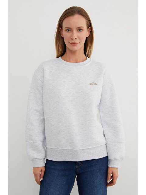 Fullamoda 3 İplik Metal Aksesuarlı Bisiklet Yaka Sweatshirt - S000440869-74