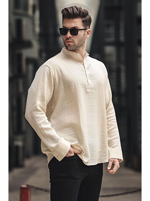 Madmext Erkek Bej Müslin Uzun Kollu %100 Pamuk Gömlek 6742 - S000191767-19928