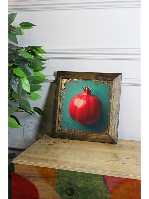 Artavessa Masif Ahşap Çerçeveli Taş Tablo Pano 26 x 26 cm - Nar - 16 x 16