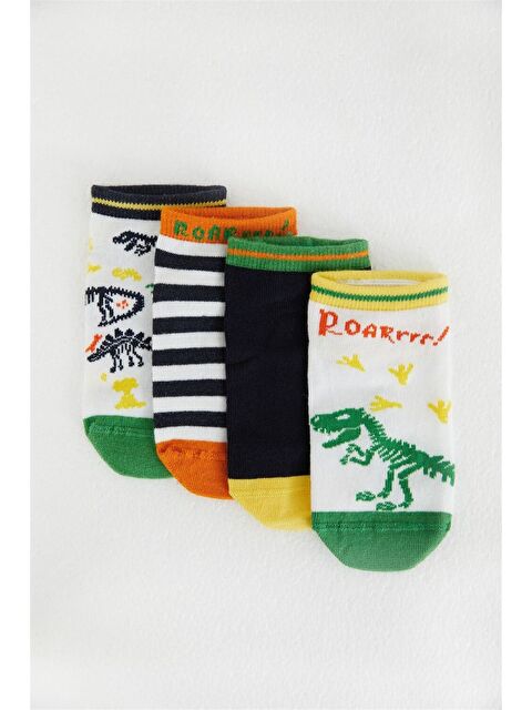 Katia And Bony 4 Lü Paket Dinozor Erkek Çocuk Patik Çorap Desenli