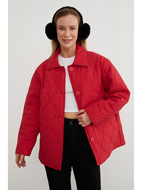 Fullamoda Su Yolu Desenli Kapitone Oversize Düğmeli Mont - S000440862-20045