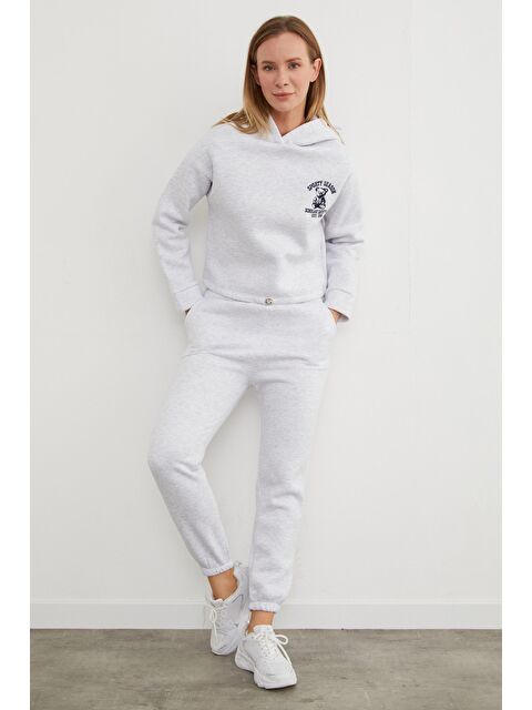 Fullamoda 3 İplik Ayıcık Nakışlı Kapüşonlu Jogger Eşofman Takımı - S000435586-74
