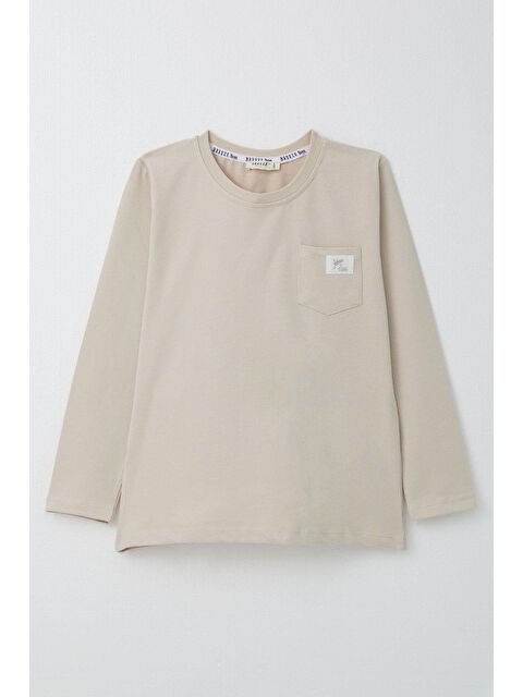 Breeze Erkek Çocuk Uzun Kollu Tişört Cool Yazı Armalı Cepli Bej (4-8 Yaş) - S000332623-19928