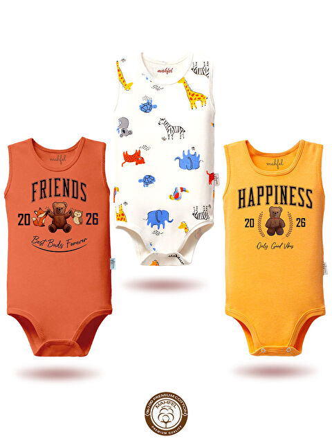 Mahfel %100 Pamuklu 3'lü Atlet Çıtçıtlı Bebek Body Zıbın 780-879