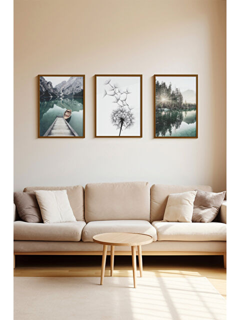 Artavessa 3 Parça Kahverengi Gerçek Ahşap Çerçeveli Tablo Seti - Model 4 - ERSY3KHVCRV4-2030