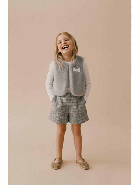 Magu Kız Çocuk Pelüş Yelekli Ekose Şort Kombini – Pamuklu İç Dokulu Zarif Takım - S000492033-20600
