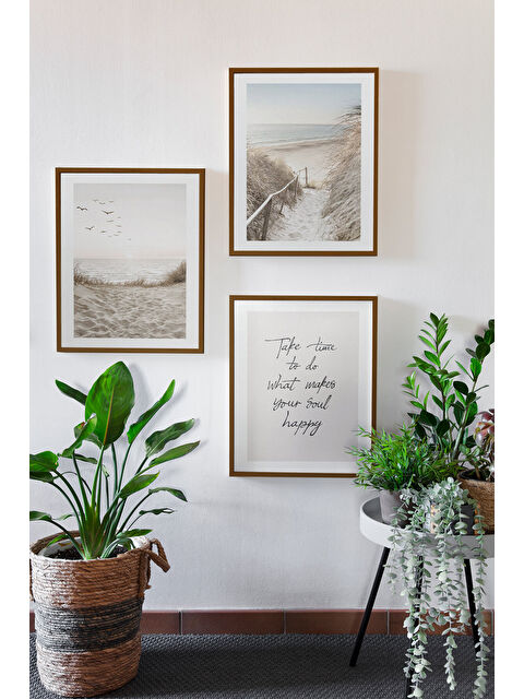 Artavessa 3 Parça Kahverengi Gerçek Ahşap Çerçeveli Tablo Seti - Model 9 - ERSY3KHVCRV9-2030