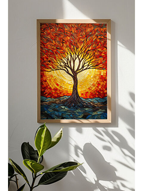 Artavessa Tek Parça Gerçek Ham Ahşap Çerçeveli Mosaic Temalı Tablo - Model 5 - MSCARTMDL5-3348
