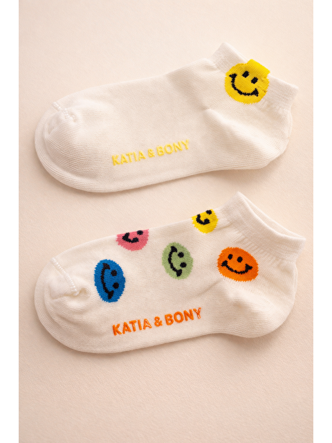 Katia And Bony Çocuk 2'Li Gülen Yüz Desenli Step Çorap - S000528027-23173