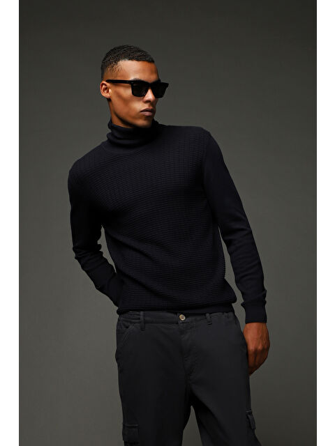 Kiğılı Balıkçı Yaka Regular Fit Desenli Pamuklu Triko Kazak