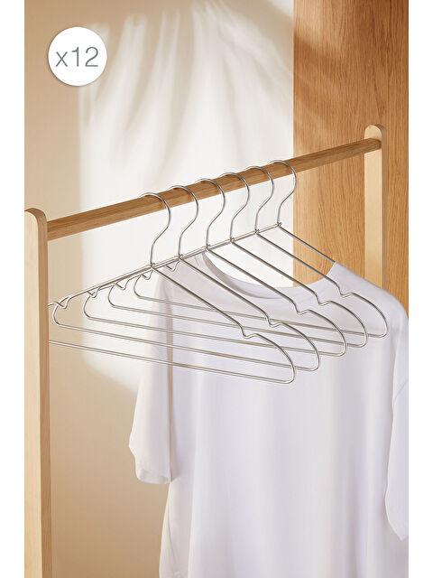 Ocean Home Textile 12'li Gümüş Renk Metal Giysi Askısı 22 x 41 x 0.4 cm - S000275621-18105