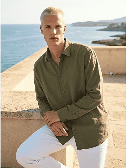 Danger Erkek Yarım Oversize Müslin Kumaş Pamuklu Gömlek Yeşil