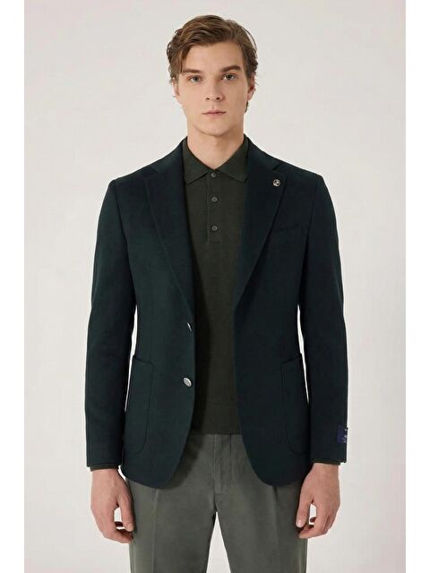 Sabri Özel Yeşil Regular Fit %100 Yün Ceket Yaka Erkek Klasik Ceket - S000525096-18194