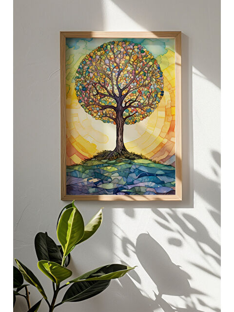 Artavessa Tek Parça Gerçek Ham Ahşap Çerçeveli Mosaic Temalı Tablo - Model 32 - MSCARTMDL32-3348