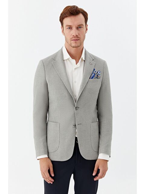 Sabri Özel Yeşil Mono Yaka Keten Karışımlı Blazer Erkek Ceket – 6 Drop - S000525098-18194