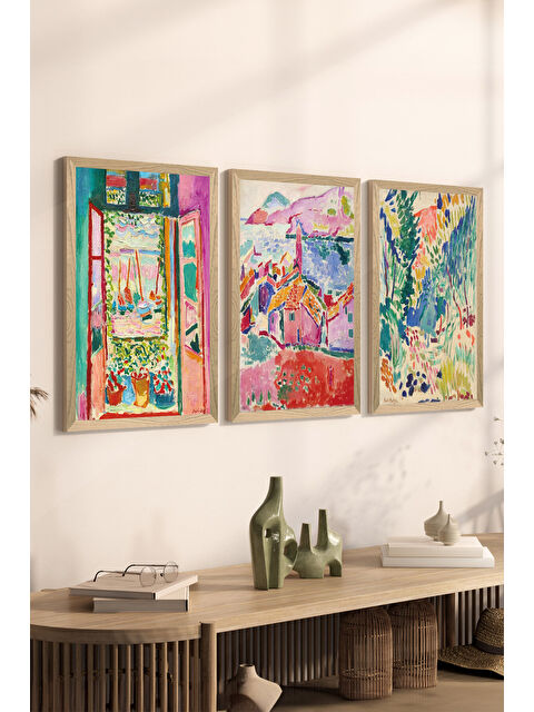 Artavessa 3 Parça Ahşap Çerçeve Görünümlü Mdf Tablo Seti - ERSYCRVSZ3SET14 - 33 x 48