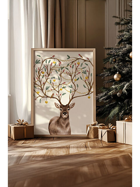 Artavessa Tek Parça Gerçek Ham Ahşap Çerçeveli Yılbaşı(New Year) Temalı Tablo - Model 69 - NWYEARSNGMDL69-3348