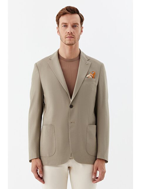 Sabri Özel Bej Regular Fit Mono Yaka Erkek Blazer Ceket - S000525100-19928